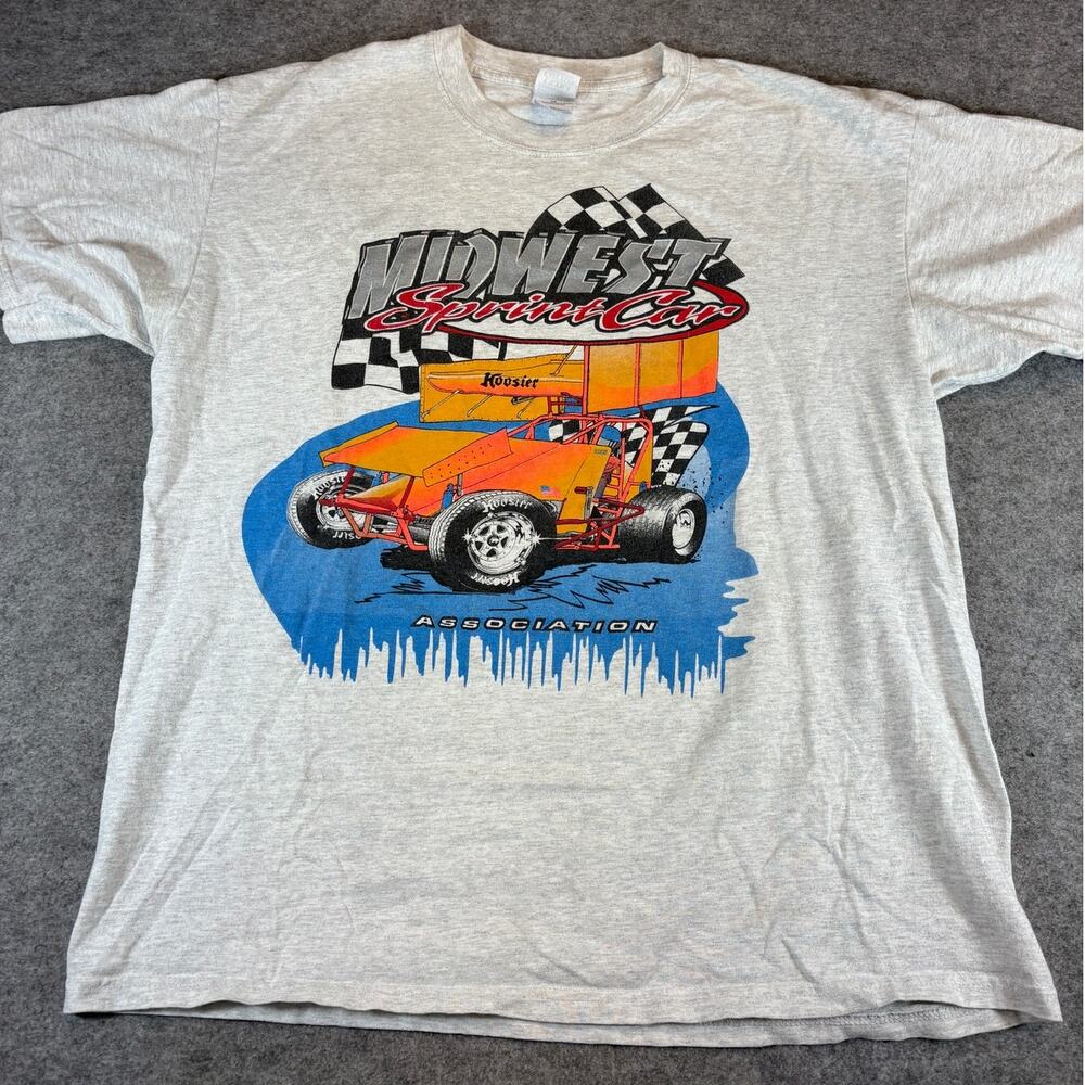 Vintage 90s Midwest Sprint Car Association Shirt Mens XL Gray Racing Streetwear